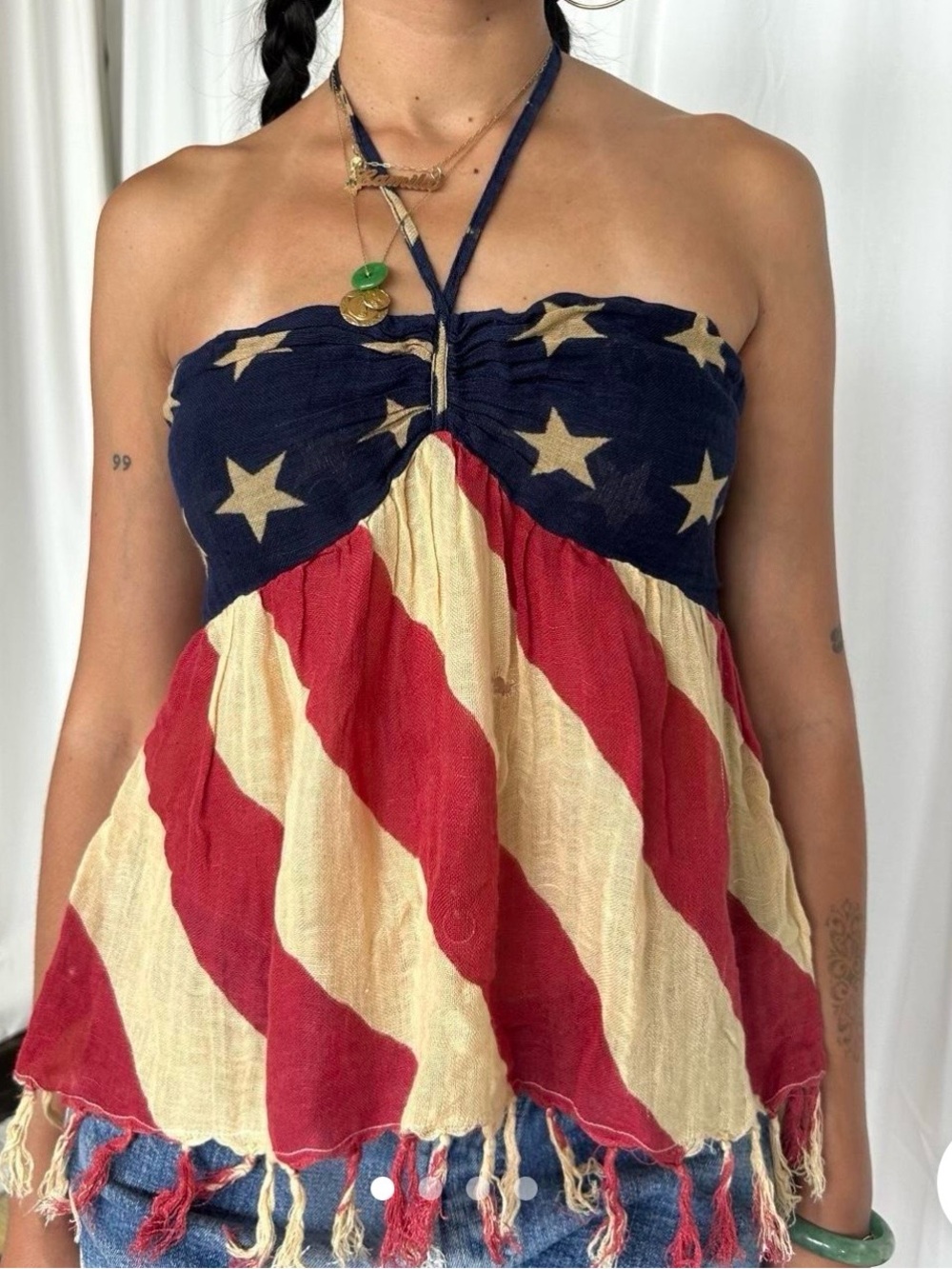 Denim & Supply Ralph Lauren Red, White & Blue Fringe strapless top